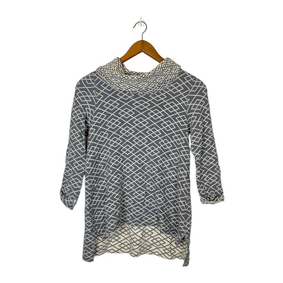 Anthropologie Moth Blue White Geometric Print Galena Cowl Neck Sweater - Picture 4 of 11